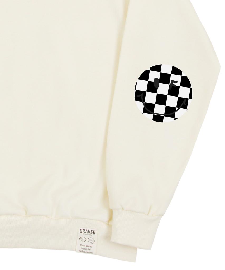 Graver [Unisex] Elbow Checkerboard Dot Smile Sweatshirt_Cream