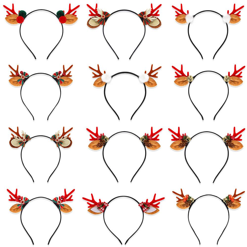 Stylish Christmas Antler Headband With Cute Bells And Colorful Bow For Celebrations Festive