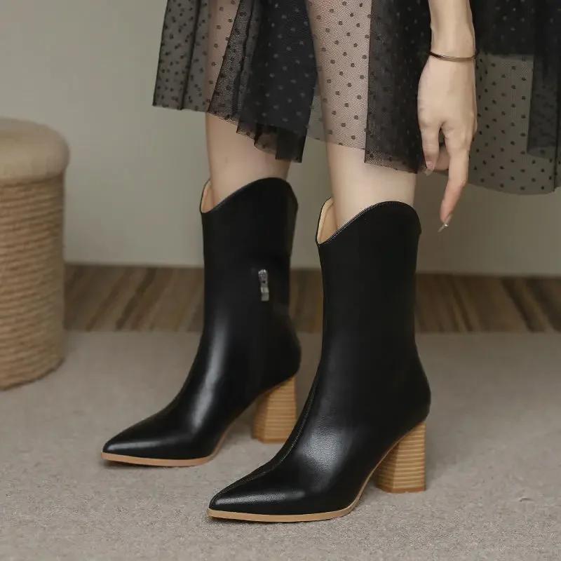 

Fashion Autumn Winter 2024 Mid Calf Shoes Woman Black Half High Boots for Women New Rock Footwear Comfortable and Elegant Fashion Spring 40