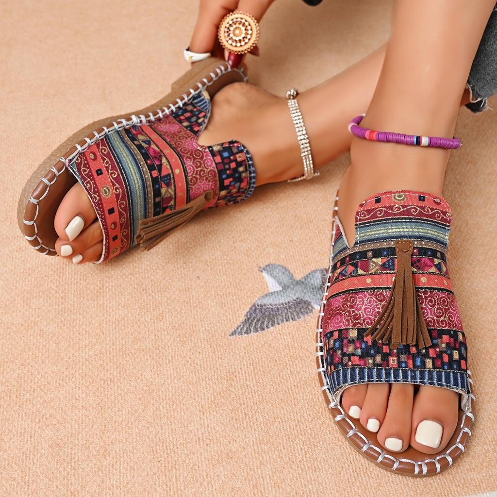 Women Color Ethnic Style Slippers Summer Round Head Large Size Sandals Casual Beach Non-slip Lightweight Shoes Zapatos Mujer
