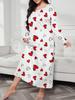 2025 European Plus Size Long Sleeve Butterfly Heart Leopard Print Nightgown