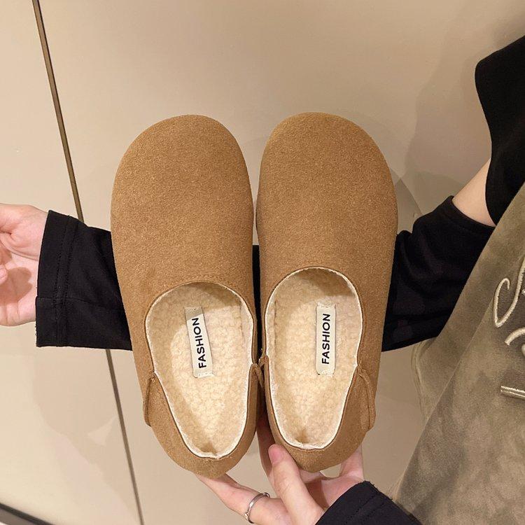 [Youshilai] Simple round head retro loafers women's 2025 winter new shallow mouth temperament versatile one pedal