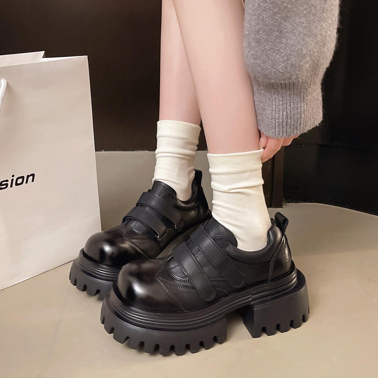 

Japanese version 2025 autumn new retro style round head platform Velcro small leather shoes British style JK single shoes loafers 40 чорний