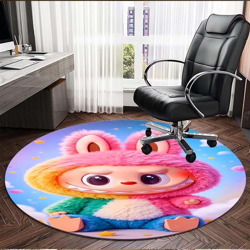 Labubu Print Round Rug, Washable Floor Carpet, For Entryway Dorm Laundry Room Office Study, Home Decor Birthday Christmas Gift