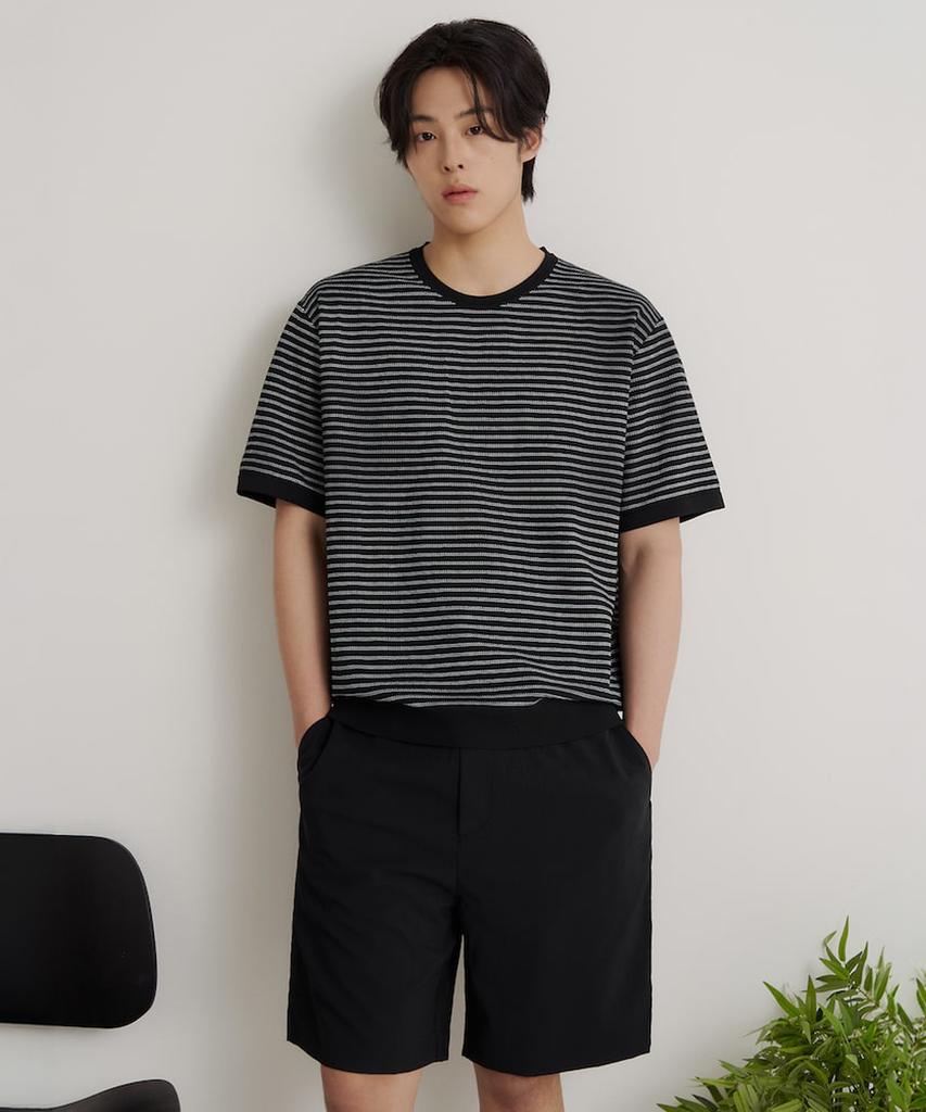 Binpolmen Gentle Tech Casual Pinstripe Round Knit Black