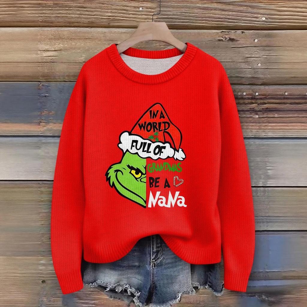 Women's Christmas Print Cardigan Long Sleeve Round Neck Knit Top