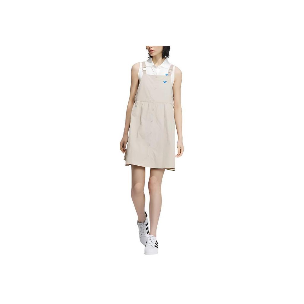 Adidas Originals Sports Lifestyle Series Logo Pattern Vintage Loose Side Pocket Strap Dress Women Dresses Beige JM2712
