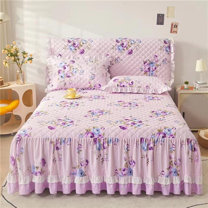 Princess Thicken Padding Bed Skirt Non-slip Flat Bed Skirt Quilted Bed Spread Soft Warm King Queen Bed Skirt Without Pillowcase