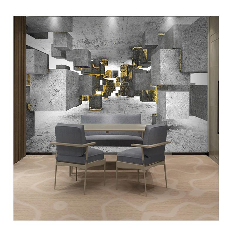 3d Wallpaper Living Room Bedroom Mural Solid Gray Rectangle Minimalist Gold 3d Wall Paper