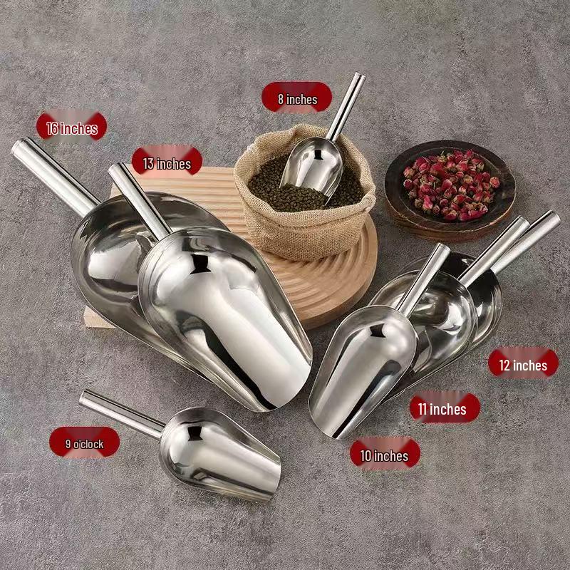 Stainless Steel Multi-purpose Flat Bottom Ice Shovel for Grain, Flour, Sugar, Tea, and Feed