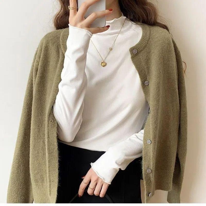 Double-Sided Fleece Semi-High Collar Long-Sleeve Women's Top