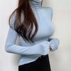 Korean Dongdaemun Women's Slim-Fit Cashmere High Neck Long Sleeve T-Shirt - Soft, Smooth, and Figure-Flattering