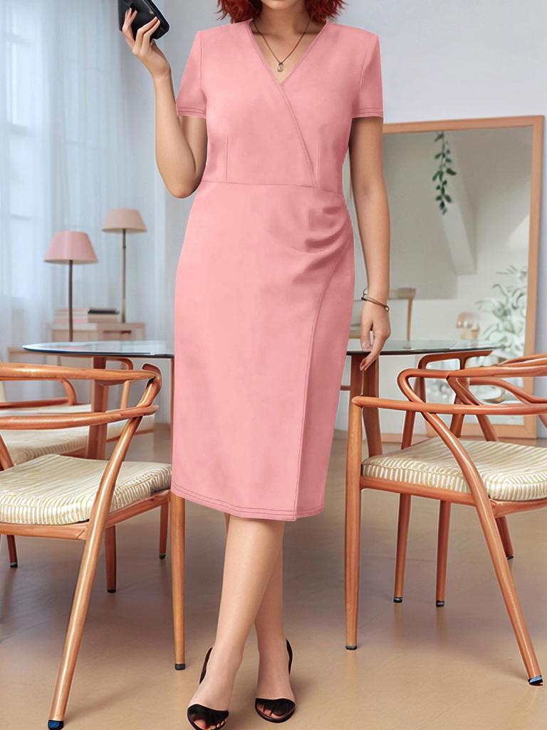 Spring/Summer 2026 Women's Elegant Short-Sleeve Plus Size Solid Color Dress