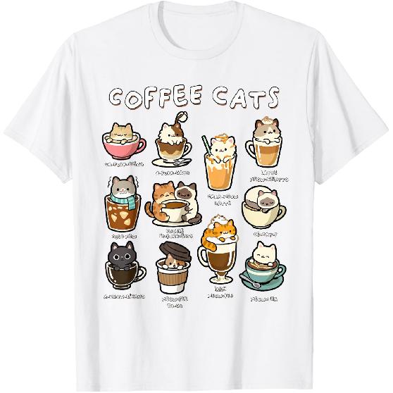Cute Coffee Cats Kawaii Pun Funny Cat Lover Barista T-Shirt