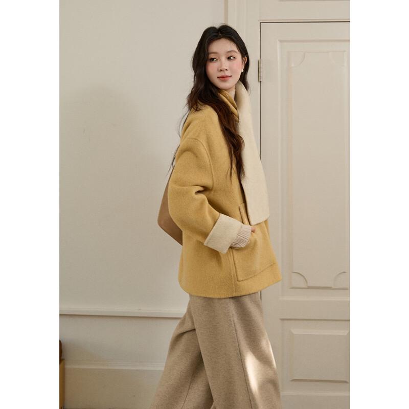 Women's Wool Double-Sided Coat with Integrated Scarf