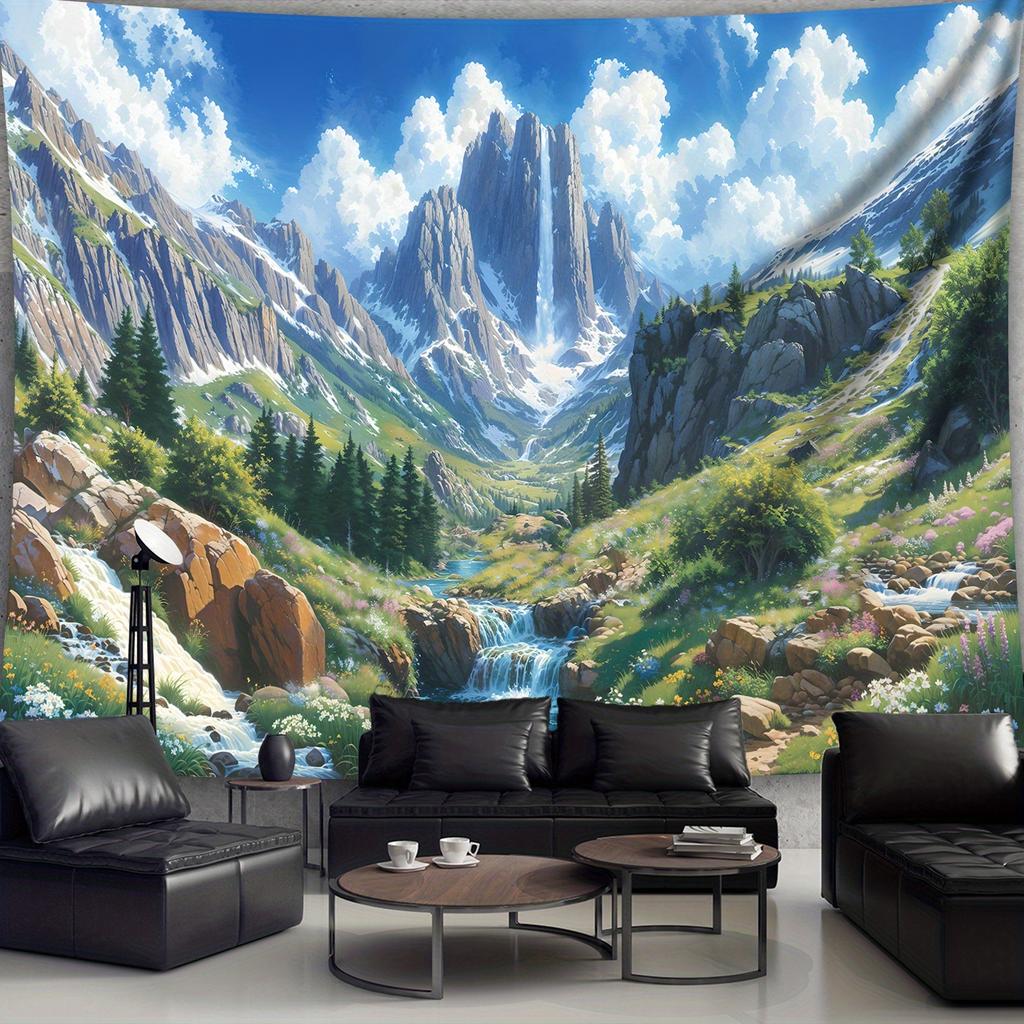 Magnificent Tapestry1Pc Magnificent Mountains Forest Creek Aesthetic Polyester Print Tapestry | Birthday Gift, Room Decoratio