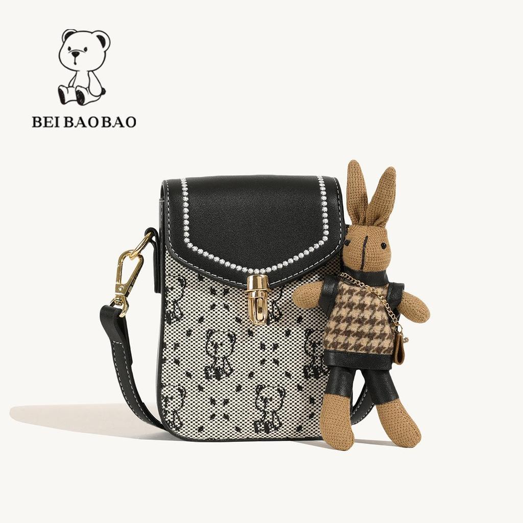 Damen Canvas Bär Schulter Crossbody Tasche - Lässig, Vielseitig, Farbblock-Design