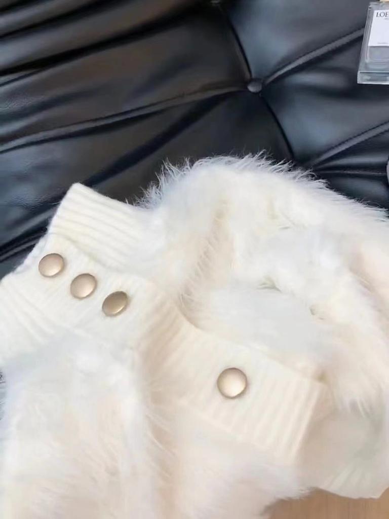 White Imitation Mink Fleece Sweater Jacket for Women's Autumn and Winter New Fluffy Top, Loose Lazy Wind Knitted Cardigan