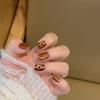 Exploding Honey Caramel Cat Eye Leopard Print Handmade Nails Set with Toolkit