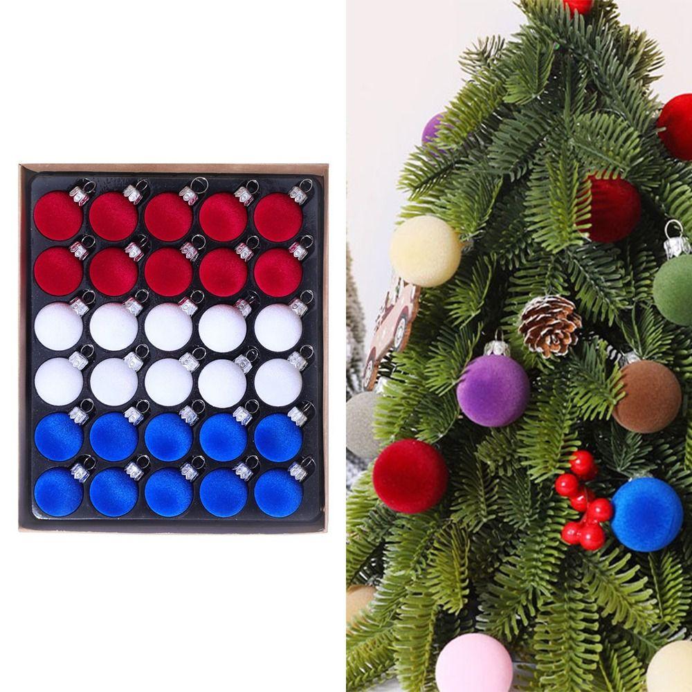 30pcs/set 3cm Christmas Bauble Velvet Decoration Flocking Small Size Christmas Spheres Ornaments Xmas Hanging Ornaments