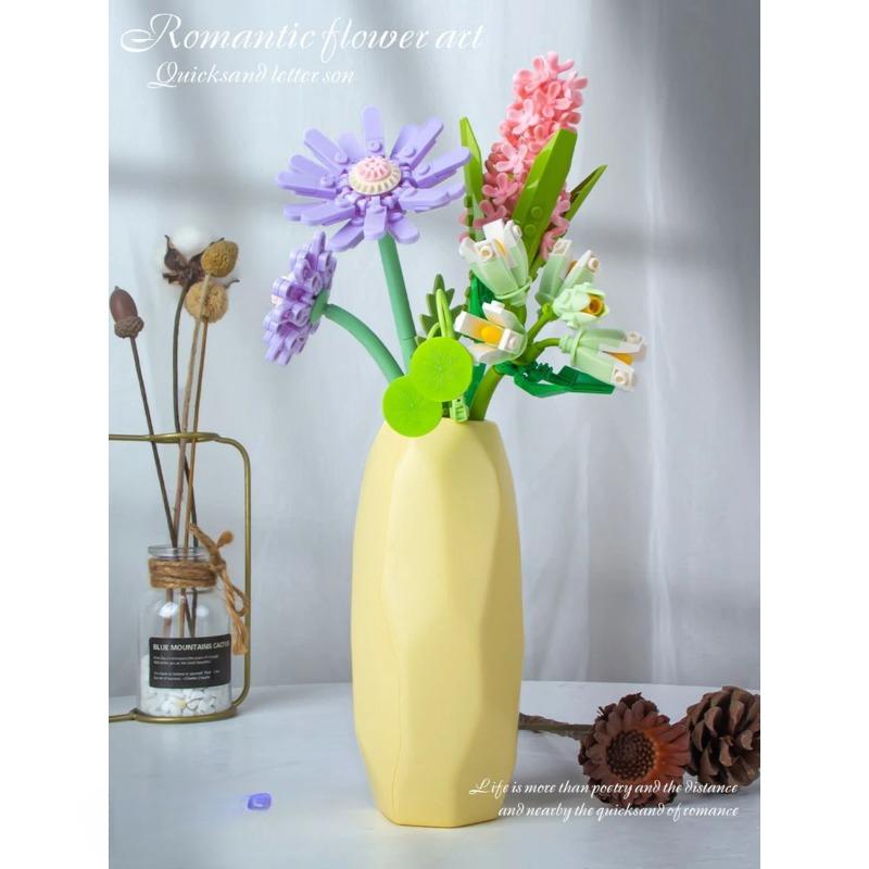 

С вазой Вечные цветы Строительные блоки Букет роз из АБС Подарки для девочек для лучших друзей Влюбленных Игрушки для сборки на День матери