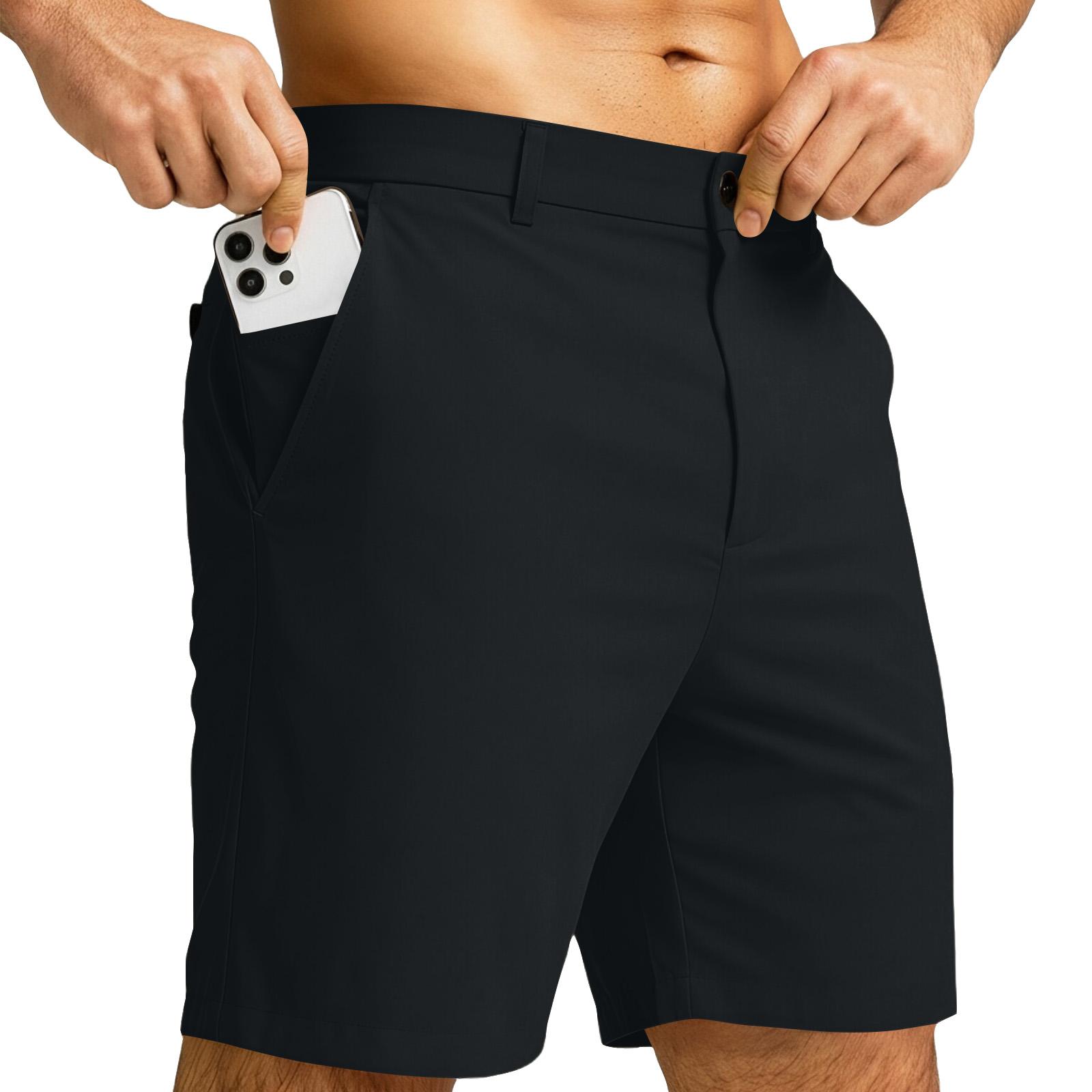 Precious watch Heren Short Slim Fit Stretchstof Klassieke Tailleband Ritssluiting Meerdere Zakken voor Dagelijkse Kleding en Activiteiten XL zwart