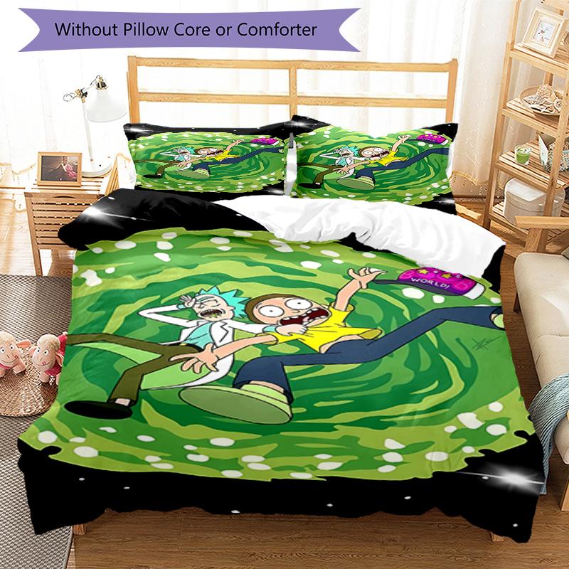 3pcs Rick and Morty Bedding Set Duvet Cover Closure Includes 1 Duvet Cover & 2 Pillowcases, Soft and Comfortable for All Seasons.