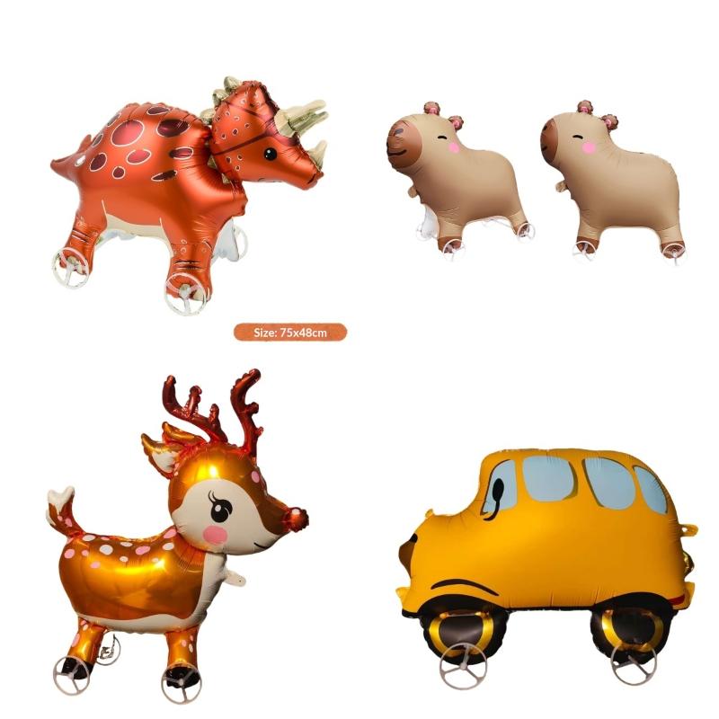 1/3Pcs Sika Deer Lion Triceratops Crocodile Rooster Walking Animal Balloons Large Animal Balloon With Wheels For Kids Toys
