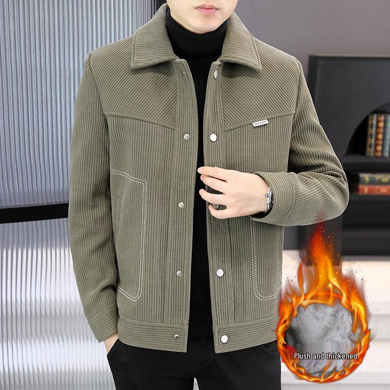 Men's Short Woolen Lapel Coat - Warm Autumn/Winter Casual Jacket with Plus Velvet