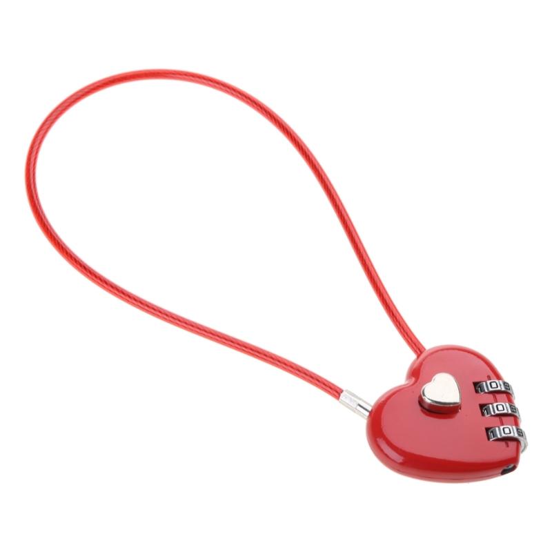 Zinc Alloy Wire Rope Password Lock Mini Love Heart Shape Password Padlock Travel Luggage Package Password Lock