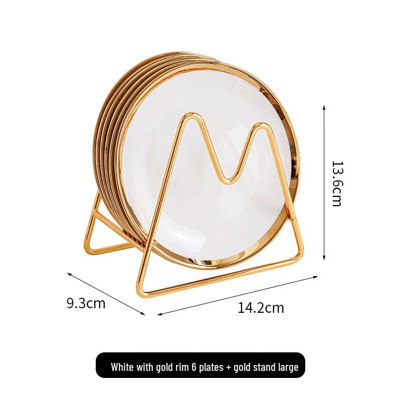 

Nordic Gold Rim Ceramic Bone Plate Set with Stand