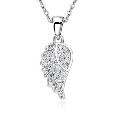 Ashley Jewelry Necklace, Sterling Silver 925, Feather, Angel Wing, Wing Pendant, Women's, Simple Design (Clear)