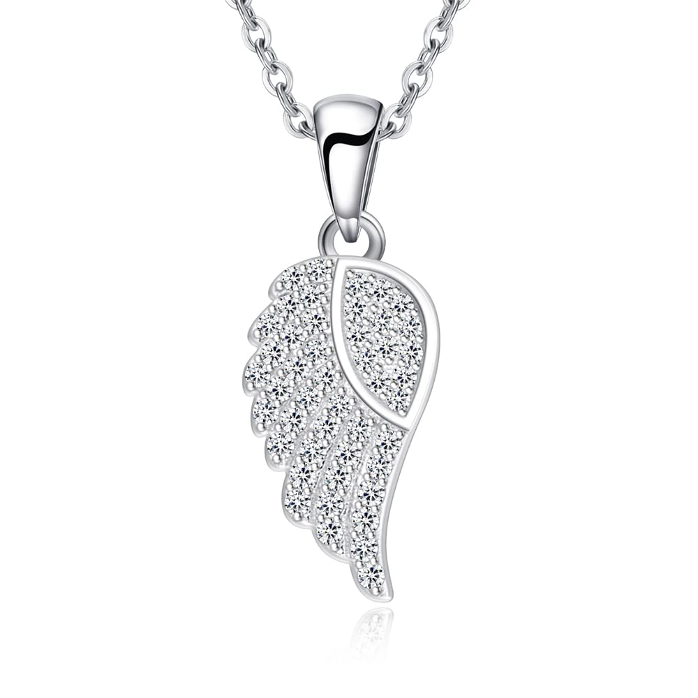 Ashley Jewelry Necklace, Sterling Silver 925, Feather, Angel Wing, Wing Pendant, Women s, Simple Design (Clear)