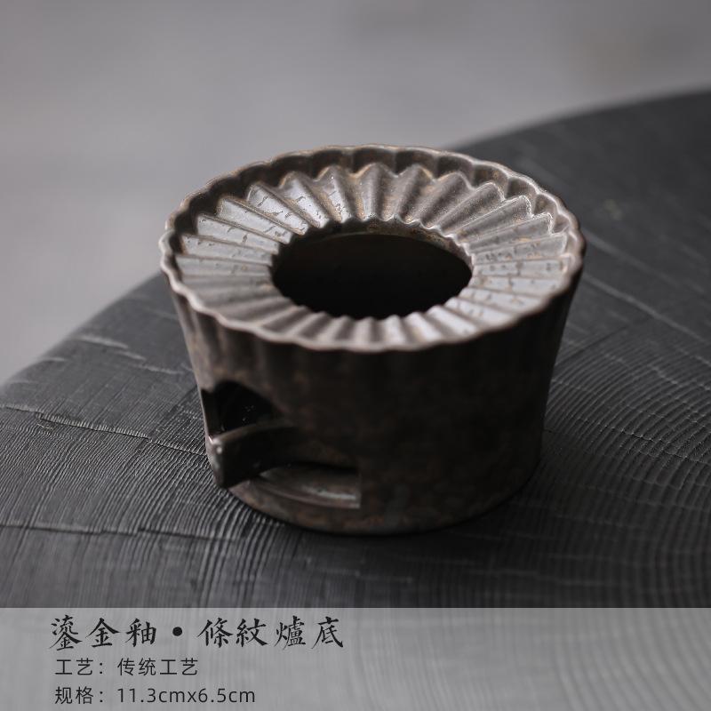 

Handmade Gilded Iron Rust Glaze Tea Warmer Stove Striped Insulation Candle Heating Furnace Base Warm Drink Wine Boiler Teaware