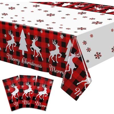 Winter Christmas Elk Theme Disposable Waterproof Pe Tablecloth Can Be Used As Background Cloth