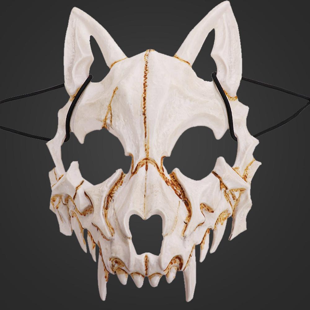 Halloween Horror Skull Mask Animal Bone Teeth Skull Horror Half Face Cover Halloween God Tengu Cosplay Costume Props Decoration