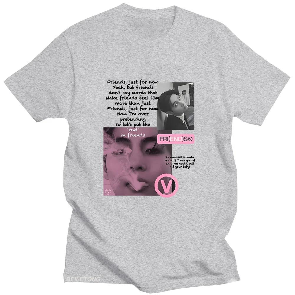 Kpop Kim Taehyung V "Friends" Lyrics Collage Graphic Print Casual Short Sleeve K-Pop Fan Merch Streetwear T-Shirt