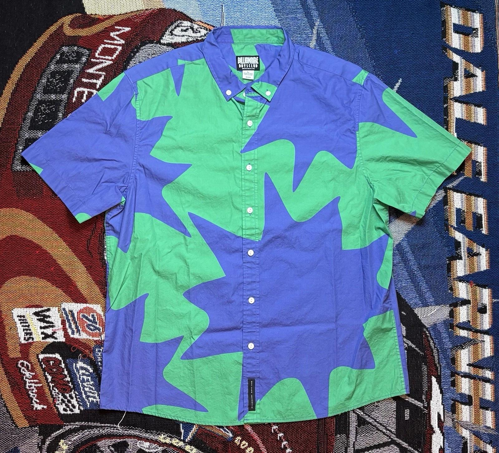 Billionaire Boys Club Shirt Mercury SS Woven Green Blue Button Down Large BBC XL