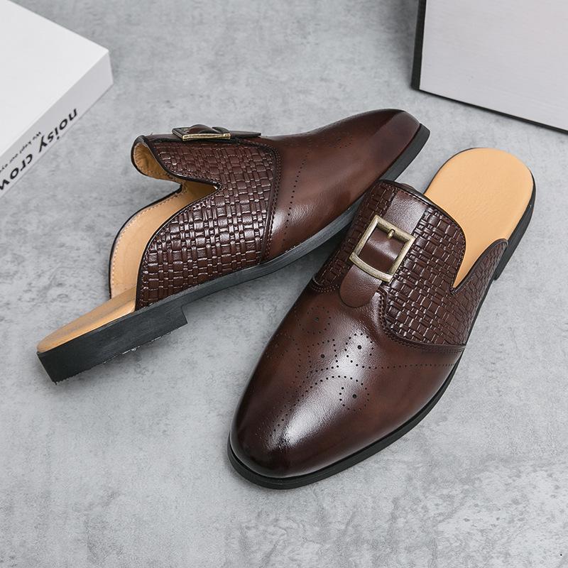 Men s Summer Business Brogue Closed-Toe Backless Leg Sleeve Shoes 38 коричневый