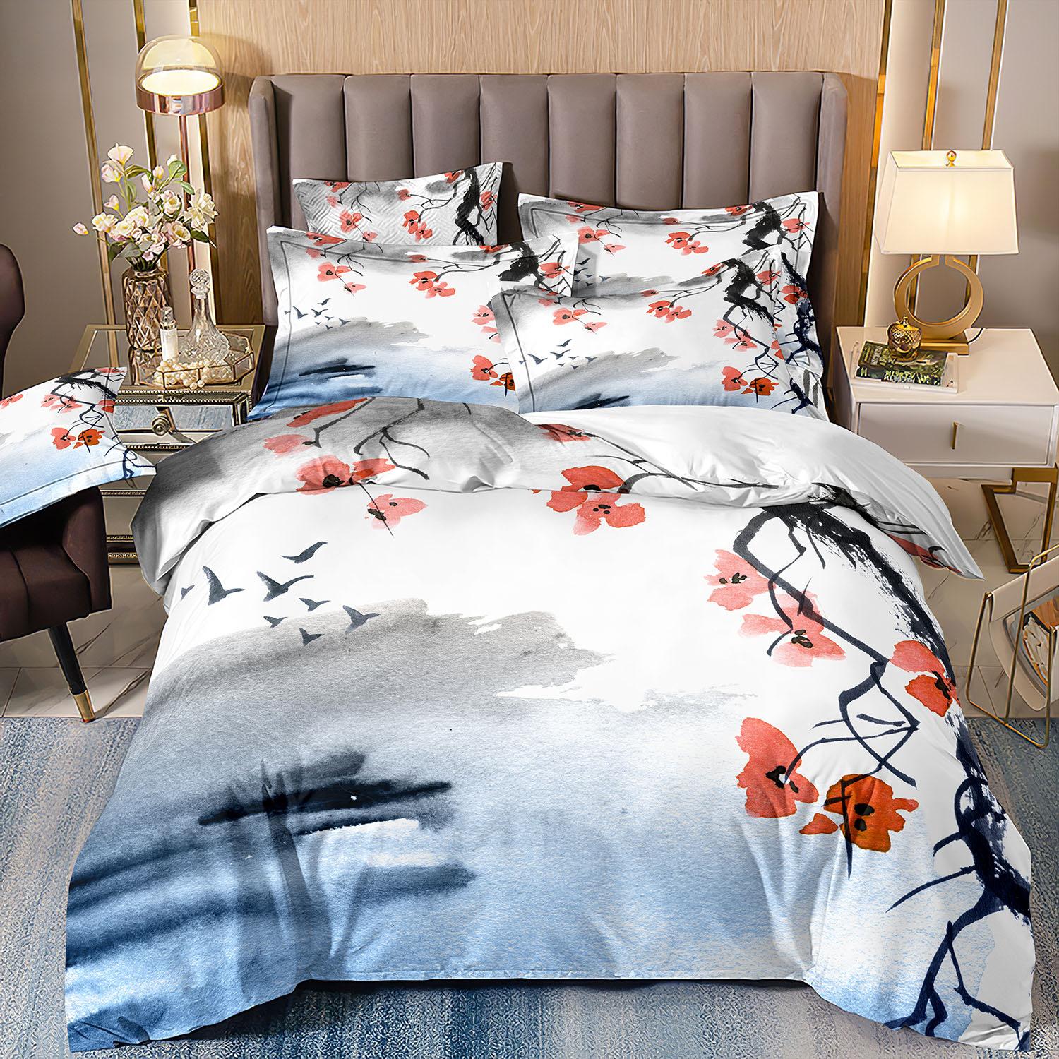 

Комплект из трех предметов с 3D цифровой печатью Цветок сакуры Цветок сливы Пододеяльник Постельное белье Комплект из четырех предметов cover 70 * 133 and 50 * 75 * 1