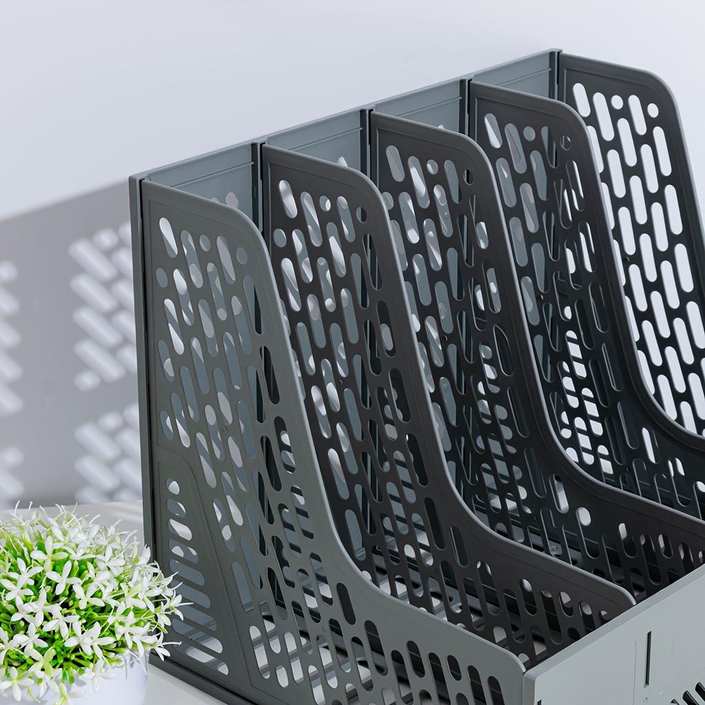 Magazine File Holder, Desk Organizer File Folder for Office Organization and Storage, Sturdy Plastic, 4 Vertical Compartmente