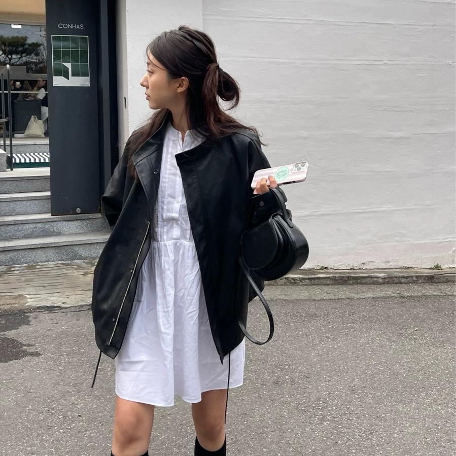 

Женская куртка из искусственной кожи в корейском стиле - Черная, Повседневная, Весна/Осень, Влияние Евро-Америки и Гонконга L