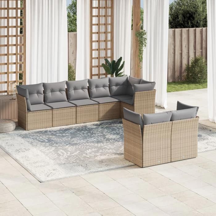 VidaXL Garden Lounge Set with Cushions 8 Pcs Beige Braided Resin 3217909