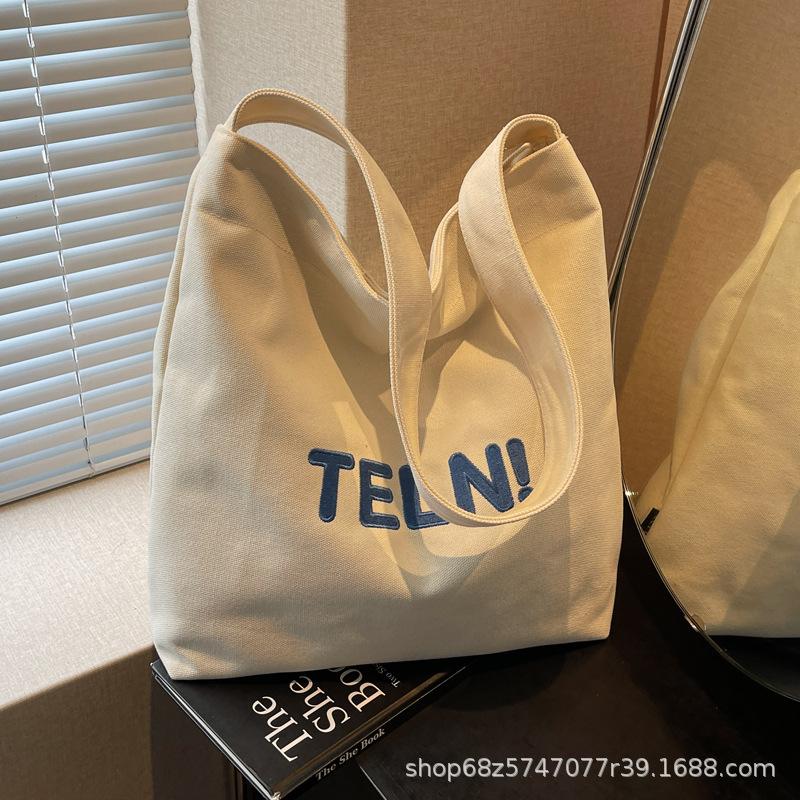 Shoulder bag, women's printed canvas bag, street large-capacity student bag, casual literary trendy brand canvas bag