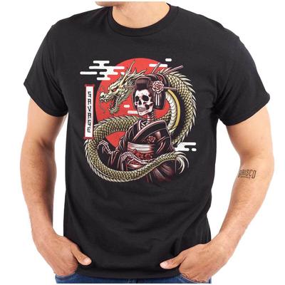 Traditional Skeleton Geisha Savage Dragon Womens or Mens Crewneck T Shirt Tee