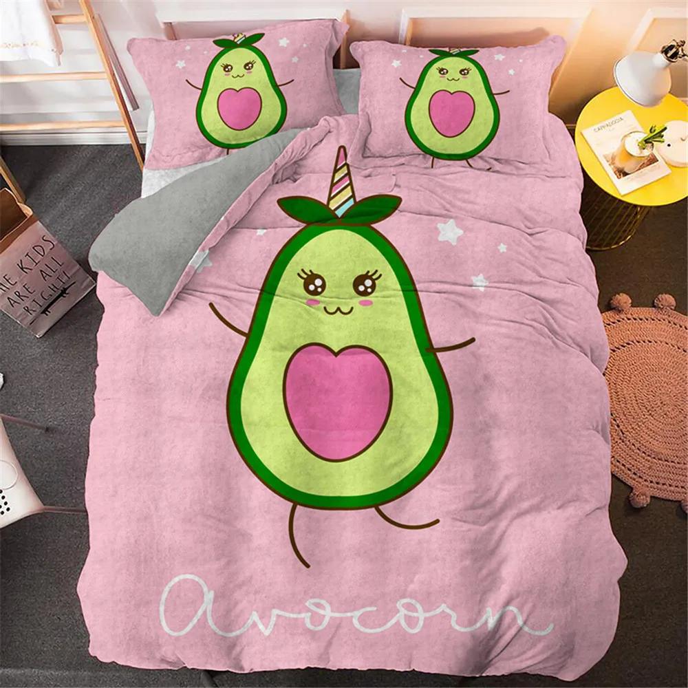 Lustige Avocado Bettwäsche-Sets Cartoon Niedliche Mädchen Jungen Teenager Polyester Bettwäsche-Sets Einzel Doppel Queen King Size Bettbezüge