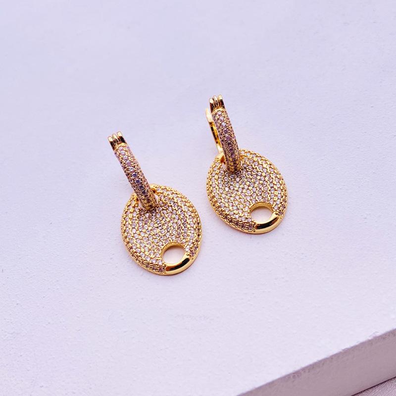 Diamond pig nose ear hanging earrings round face thin vintage earrings ins style temperament stud earrings women