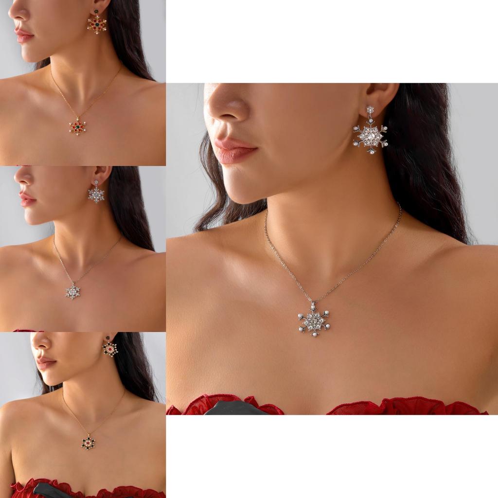 Seasonal Snowflake Earring And Necklace Set With Sparkling Accents For Men And Women