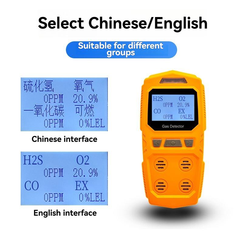 NEW High Precision 4-in-1 Gas Detector-Combustible & Toxic Hazardous Gas Meter O2 CO H2S Analyzer Portable Handheld Rechargeable