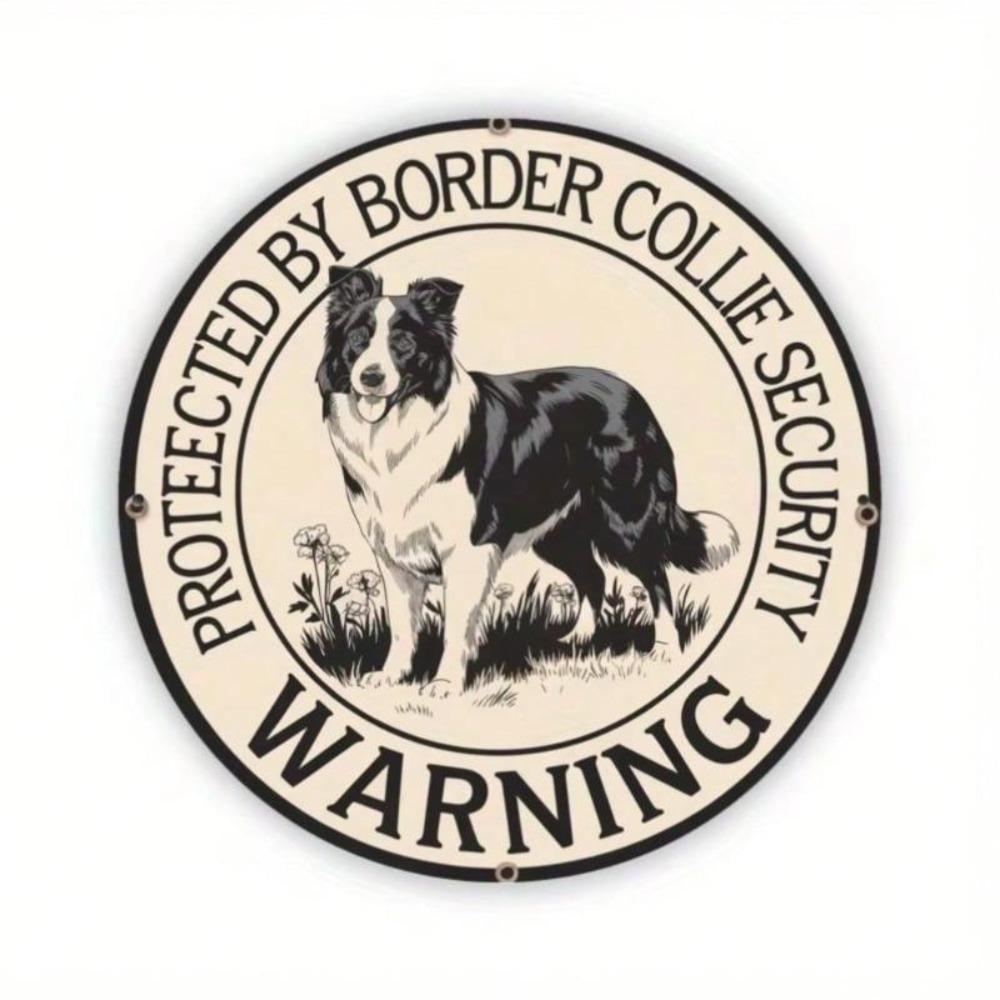 2D Border Collie Guarding Flat Security Metal Wall Art Home Office Garden Decor